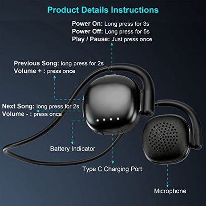 CHUYI Wireless Earphone Over Ear Wireless Bluetooth Headphones Behind The Head, Foldable Wireless Stereo Wrap Around Head Headset On-Ear Earphones for Workout Office Walking, 23Hrs Music Time (Black)