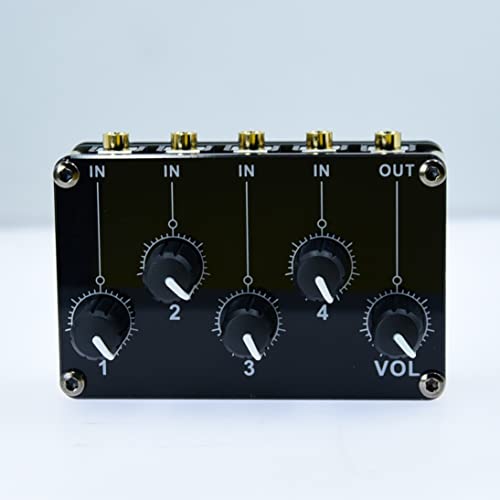 Multiple Input Mix 4 Way 1/8" inch in 1 Out Stereo Passive Mixer Headphone Sound Audio Speaker Splitter selector switcher 3.5mm udio Switch Box aux Loop Volume knob Control 3.5 mm Mixing Sharing