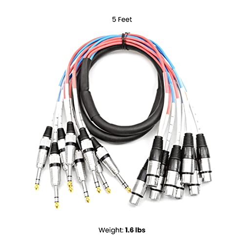 Seismic Audio Speakers 8 Channel Snake Cables, 5’ XLR Female To ¼” TRS Snake Cable - size: 5'