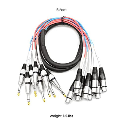 Seismic Audio Speakers 8 Channel Snake Cables, 5’ XLR Female To ¼” TRS Snake Cable - size: 5'