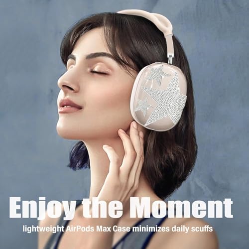 [4 in 1] Case Cover for AirPods Max 2/1 (2026/2024/2020) Ear Pad Case Cover/Headband Cover/Ear Cups Cover with Bling Star for Apple AirPods Max Headphones (Beige Star) - color: Beige Star