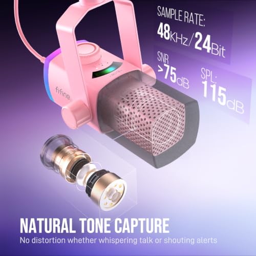 FIFINE AM8PROTP XLR/USB Gaming Microphone Kit, Dynamic RGB Streaming Mic - color: Pink