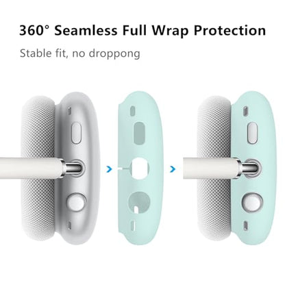 Case Cover for AirPods Max, Anti-Scratch Soft Silicone with Gold Heart Pattern Ear Cups Case Cover/Ear Pad Cover/Headband Cover for Apple AirPods Max Headphones (Nightglow Green) - color: Nightglow Green