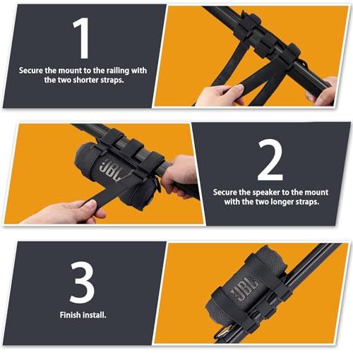 khanka Adjustable Speaker Mount for Bike/Boat/Golf Cart,Black | Adjustable Speaker Strap Holder for Most Bluetooth Speakers, Fits 1.5 to 2.0 Inch Bars, Non-Slip Outdoor Speaker Attachment - color: black