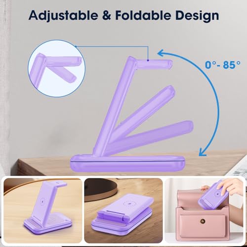 Wireless Charging Station for Samsung/Android, Fast Wireless Watch Charger Station Compatible for Samsung Galaxy S26 Ultra/S25/S24+/Z Flip 7/6 Fold 7/6, Watch8/7/Pro/Active 2 Galaxy Buds3/2 Pro(Purple - color: Purple