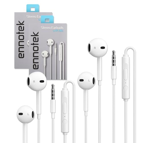 White Wired Earbuds 3.5mm Jack, Ear Buds with Microphone Wired, Earbuds with Mic Inline & Volume Control, Ear Buds with Wire, Plug In Earphones with Inline Microphone & Volume Control - 2 Pack - size: Pack of 2