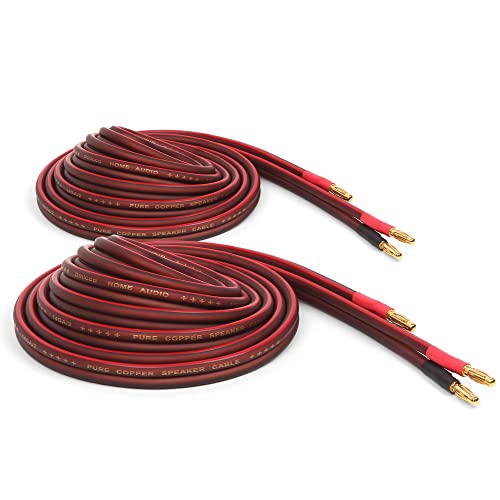 Micca 14-Gauge Pure Copper Speaker Cable Pair, 13 ft Each, Banana Plugs | Gold Plated, 245-Strands per Wire, Soldered Joints, Dual-Layer Jacket, Slim Low Profile, Stereo or Home Theater, 4-Meter - size: 14 AWG, 13 Feet (4M)