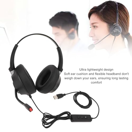 Phone Headset, Dual Ear Call Center Headset with Microphone, Noise Canceling, USB to USB C Adapter, for Office, PC, Laptop
