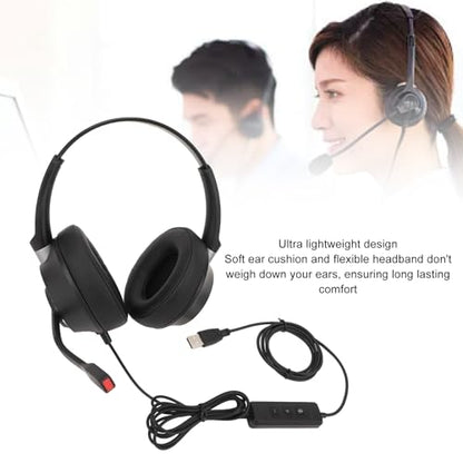 Phone Headset, Dual Ear Call Center Headset with Microphone, Noise Canceling, USB to USB C Adapter, for Office, PC, Laptop