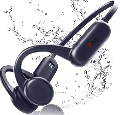 FEICO Bone Conduction Headphones with Built-in MP3 – 32GB Sports Headset, IP68 Waterproof, Bluetooth 5.3 Open-Ear Earphones for Swimming, Running, Cycling & Driving, Mic Included - color: BLUE