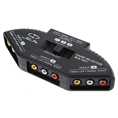 Male to Male M M RCA Cable 3-Way Audio Video AV RCA Black Switch Selector Box Splitter with 3RCA Cable for Xbox DVD PS2