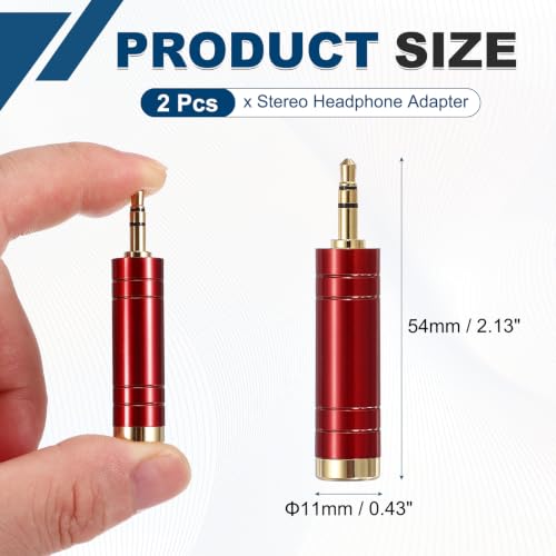 MECCANIXITY 2Pcs TRS 3.5mm Male to 6.35mm Female Stereo Headphone Adapter, 1/8" Plug to 1/4" Jack Pure Copper Audio Converter Gold Plated for Guitars Speakers Laptops, Red - color: Red