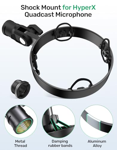 Microphone Shock Mount for HyperX QuadCast, Custom, Durable, with Adapters | Metal Outer Ring, Anti-Vibration, Durable Replacement, Works with Mic Stand and Boom Arm, 3/8" and 1/4" Screw Adapters - size: HyperX QuadCast Shock Mount