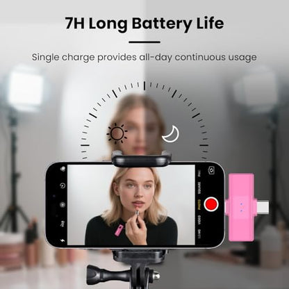 Pink Wireless Lavalier Microphone for iPhone, Noise Cancelling - color: Pink, style: A3 (2TX+1RX)