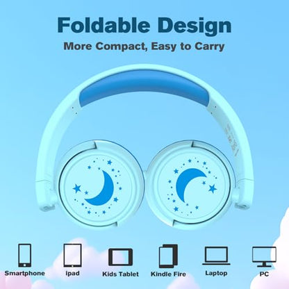 K6 Kids Headphones for Toddler Boys Girls Ages 2-12,On-Ear for School - color: Cyan