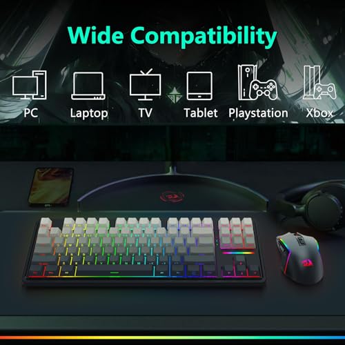 Redragon Wireless Mechanical Keyboard and Mouse Combo, RGB Backlit | Bluetooth/2.4Ghz/USB-C Wired, TKL Creamy Gaming Keyboard with Hot Swappable Linear Switches + 12800 DPI Gamer Mouse