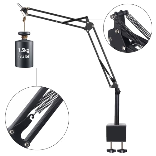 Microphone Stand Mic Boom Arm for Blue Yeti HyperX QuadCast SoloCast Yeti Nano Snowball SM7B Q2U Fifine K669B and Other Mics, Overhead Mic Stand Desk Boom Arm with 5/8" 1/4" Adapter