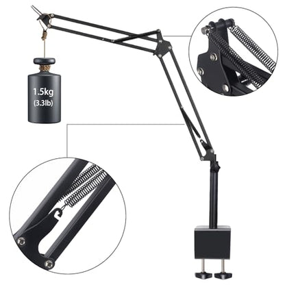 Microphone Stand Mic Boom Arm for Blue Yeti HyperX QuadCast SoloCast Yeti Nano Snowball SM7B Q2U Fifine K669B and Other Mics, Overhead Mic Stand Desk Boom Arm with 5/8" 1/4" Adapter