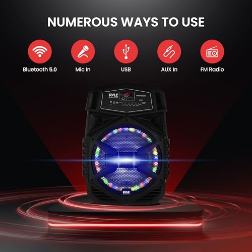 Pyle 12'' Portable Bluetooth Speaker System - 1000W Karaoke Speaker w/ LED Lights, USB/Micro SD/FM/BT/Aux/Remote Control/Mic & Guitar Inputs, Built-in Rechargeable Battery w/ Wheels & Handle Bar - style: 1000W