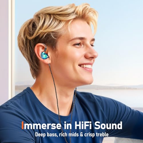 Audiovance Vibes 202M HiFi Wired Earbuds in-Ear Monitor Headphones with Mic - color: 7-Blue