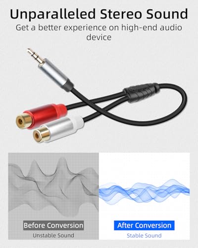 GELRHONR 3.5mm to 2 RCA Audio Cable 1FT, Short 1/8 Aux Male to 2RCA Female Adapter Cable for Smartphone, Tablet, MP3, HDTV and More, 2Pack (3.5mm M to RCA F) - color: 3.5mm M to RCA F