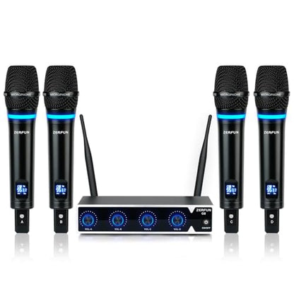 4 Channel Rechargeable Wireless Microphone System, Pro UHF Metal Handheld Wireless Microphones Cordless Mics for Karaoke Singing Church with VOL Control, 4x50 Adjustable Frequency(G8)