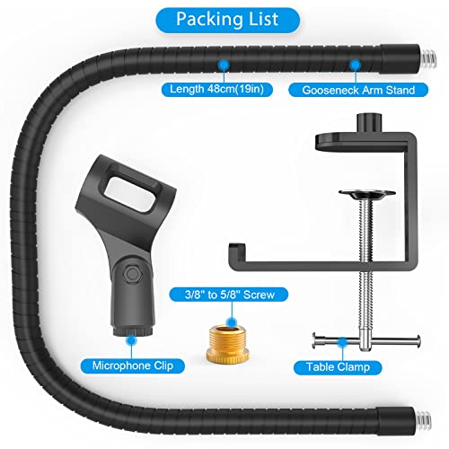 ZealSound Microphone Stand Gooseneck 19”, Flexible Clamp-On Desktop Mic Stand with 360° Adjustable Arm, 3/8" to 5/8" Adapter, Heavy-Duty Desk Mount, for Podcasting, Streaming, Podium & Public Speaking - size: 19 inch