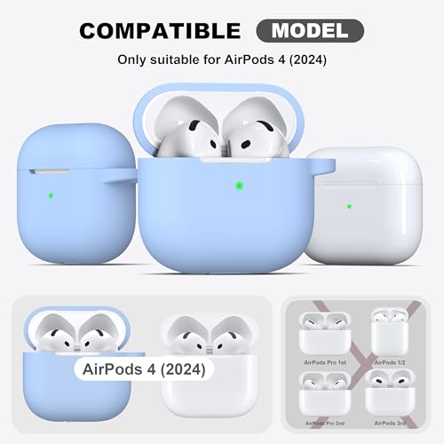 for AirPods 4 Case with Cleaner Kit,Full Protective Soft Skin Silicone Cover with Keychain for AirPods 4 Gen Case for Men Women,Compatible with Apple AirPods 4th Genaration Case 2024,Sky Blue - color: C Sky Blue