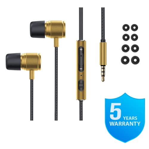 LUDOS Ultra Wired Earbuds in-Ear Headphones, 5 Years Warranty, Earphones with Microphone, Noise Isolating Ear Buds, Memory Foam for iPhone, Samsung, School Students, Kids, Women, Small Ears - Gold - color: Gold, style: 3.5 mm