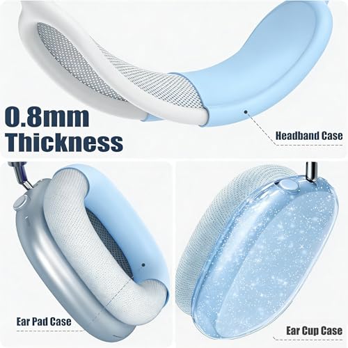 [4 in 1] Case Cover for AirPods Max 2/1 (2026/2024/2020) Ear Pad Case Cover/Headband Cover/Ear Cups Cover with Bling Star for Apple AirPods Max Headphones (Bling Sky Blue Star) - color: Bling Sky Blue Star