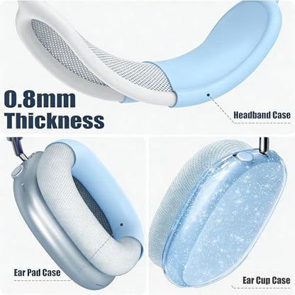 [4 in 1] Case Cover for AirPods Max 2/1 (2026/2024/2020) Ear Pad Case Cover/Headband Cover/Ear Cups Cover with Bling Star for Apple AirPods Max Headphones (Bling Sky Blue Star) - color: Bling Sky Blue Star