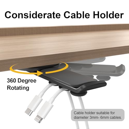 Headphone Stand - 360 Degree Rotating Adhesive Under Desk Headset Holder with 2 Cord Holder Clips (Black)