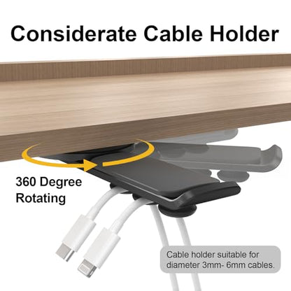 Headphone Stand - 360 Degree Rotating Adhesive Under Desk Headset Holder with 2 Cord Holder Clips (Black)