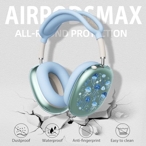 Cute Sea Jellyfish Clear Case for Airpods Max Headphones Cartoon Ocean Soft TPU Ear Cups Cover Anti-Scratch Silicone Ear Pad Protective Case Unique Headband Cover for Apple Airpods Max - color: Jellyfish 03
