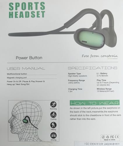 Ulian Open Ear Sports Headphones, Air Conduction Bluetooth 5.3 Wireless Headset with Deep Bass, Noise Canceling and Comfort Wearing, IPX6 Waterproof Sports Earbuds for Gym, Workout, Running, Cycling