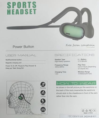 Ulian Open Ear Sports Headphones, Air Conduction Bluetooth 5.3 Wireless Headset with Deep Bass, Noise Canceling and Comfort Wearing, IPX6 Waterproof Sports Earbuds for Gym, Workout, Running, Cycling