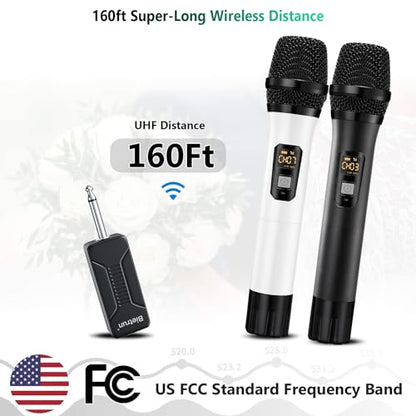 Bietrun UHF Wireless Microphone with 1/4'' Plug Rechargeable Receiver - color: Black White