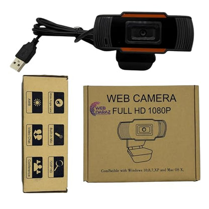 Webcam Webdaraz 1080P HD Autofocus with Stereo Microphone, USB Plug & Play Web Camera for PC/Laptop, Online Classes, Video Calls, Skype, Zoom – W01