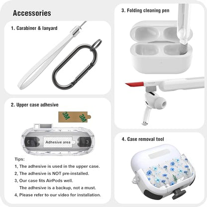 WENEW Case for AirPods Pro & Pro 2 Case Cover Secure Lock Automatic Snap Switch Clip Cleaner Kit Lanyard Women Stylish Flower Full Body Hard Shell Front LED Visible (Blue Flower, AirPods Pro & Pro 2) - color: Blue Flower, size: AirPods Pro & Pro 2