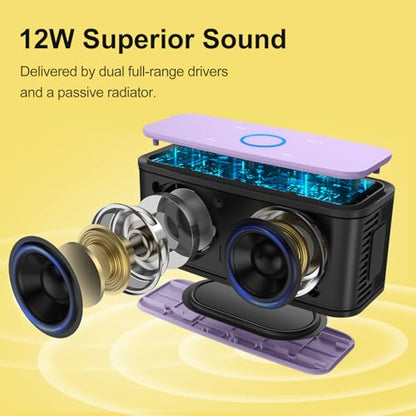 DOSS SoundBox Touch Wireless Bluetooth Speaker-12W HD Sound with Rich Bass | Portable & Small Design, IPX5 Waterproof, 20H Playtime, Handsfree, House, Office Desktop, Bedroom, Indoor Use, Purple - color: Purple