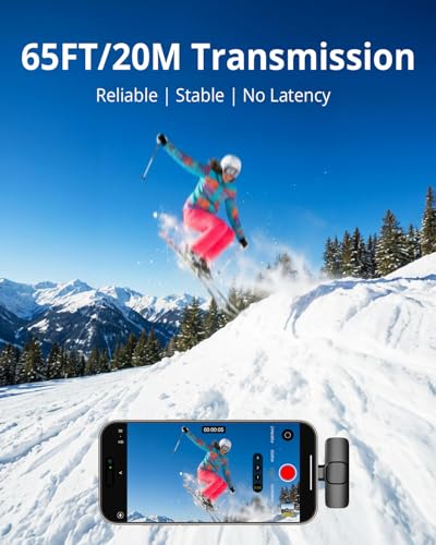 Mini Microphone for iPhone Android - Wireless Lavalier Microphone USB-C Lightning, Noise Cancelling Clip On Mic, 65ft Range, 12H Battery for Video Recording TikTok YouTube Content Creators - size: 2TX1RX without ChargingCase