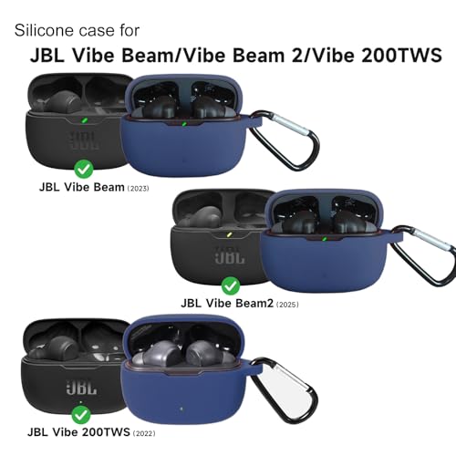 Silicone Case for JBL Vibe Beam 2025/Vibe Beam 2023/Vibe 200TWS True Wireless Headphones, Premium Shockproof Case Cover with Carabiner Compatible with JBL Vibe Beam/Vibe 200TWS. (Midnightblue) - color: Midnightblue