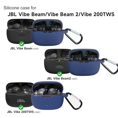 Silicone Case for JBL Vibe Beam 2025/Vibe Beam 2023/Vibe 200TWS True Wireless Headphones, Premium Shockproof Case Cover with Carabiner Compatible with JBL Vibe Beam/Vibe 200TWS. (Midnightblue) - color: Midnightblue