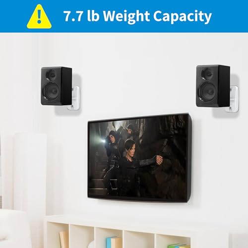 PlusAcc Speaker Wall Mount, Surround Speakers Brackets, 2 Pack, White | 20° Tilt & 80° Swivel, Adjustable Mounting Bookshelf Shelf for Home Theater, Hold up to 8 lbs - color: White, size: 2 Pack