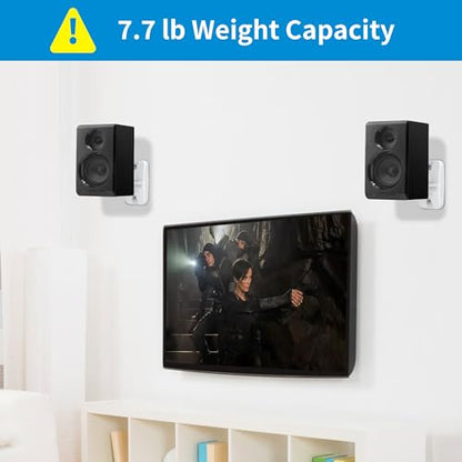 PlusAcc Speaker Wall Mount, Surround Speakers Brackets, 2 Pack, White | 20° Tilt & 80° Swivel, Adjustable Mounting Bookshelf Shelf for Home Theater, Hold up to 8 lbs - color: White, size: 2 Pack