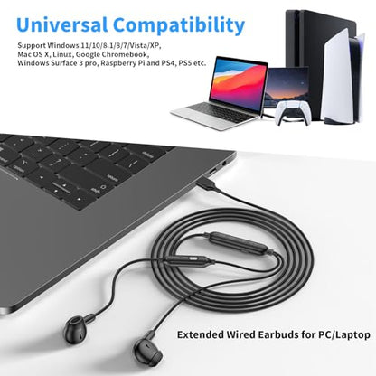 ACAGET USB Computer Headphones for PC Laptop Adjustable Sound & Vocal EQs | Corded Gaming Headset USB A Zoom Meeting Earbuds with Mute Mic & Volume Control HiFi Stereo Laptop Earphones for Dell Surface