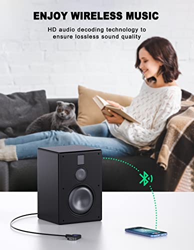 COMSOON Bluetooth AUX Adapter for Car, Wireless Audio Receiver | Noise Reduction Bluetooth Receiver for Music/Hands-Free Calls/Home Stereo/Speaker, 16H Battery Life/Dual Connect (All Black) - color: All Black