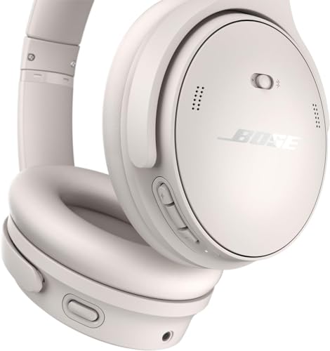 Bose QuietComfort Headphones Bundle with Fast Charger - Wireless Bluetooth Over-Ear Noise Cancelling Headphones with Mic, USB-C Charging, Deep Bass, Up to 24 Hours Playtime (White) - color: White