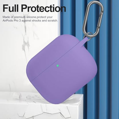 for AirPods Pro 3 Case Cover, Protective Soft Silicone with Keychain Cleaning Pen for Women Men for Apple AirPods Pro 3rd Generation Case(2025), Front LED Visible, Lavender - color: C-Lavender