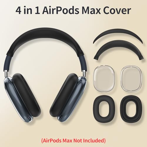 Fintie Case for AirPods Max 2 (2026) and AirPods Max 1 (2020/2024), Black | Clear TPU Ear Cup Cover, Silicone Ear Pad and Headband Cover, Skin Protector Accessories - color: Black